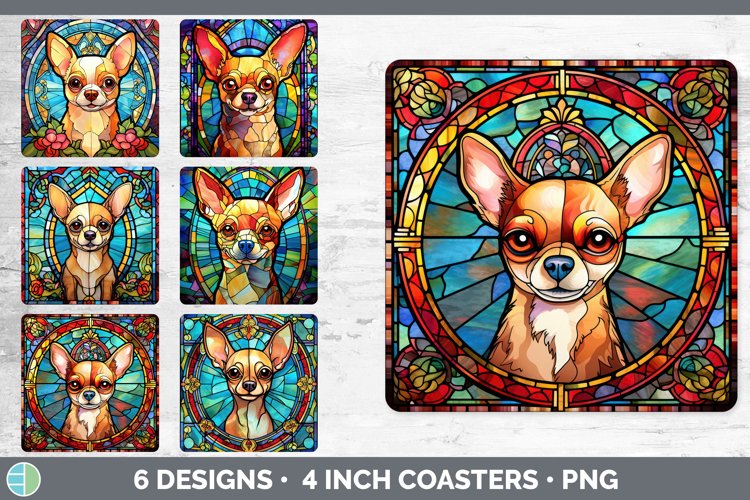 Stained Glass Chihuahua Dog Square Coaster | Sublimation Coa