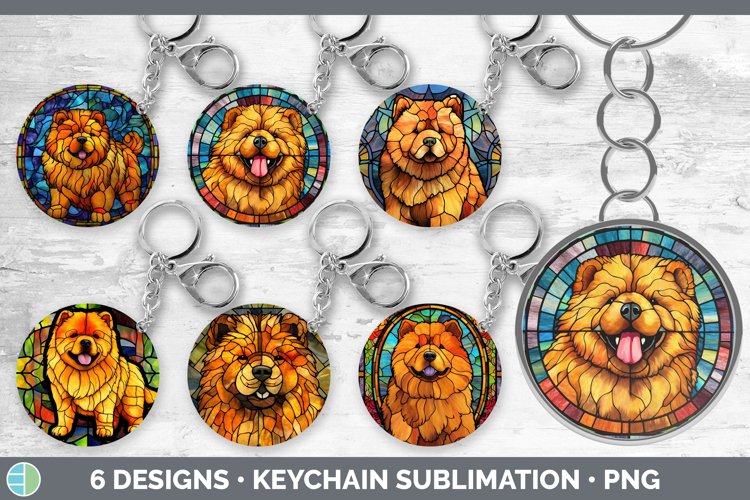 Stained Glass Chow Chow Dog Keychain Sublimation Keyring D