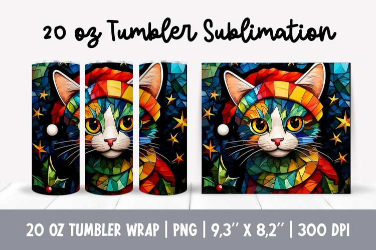Stained Glass Christmas Tumbler Sublimation | 3d Cat