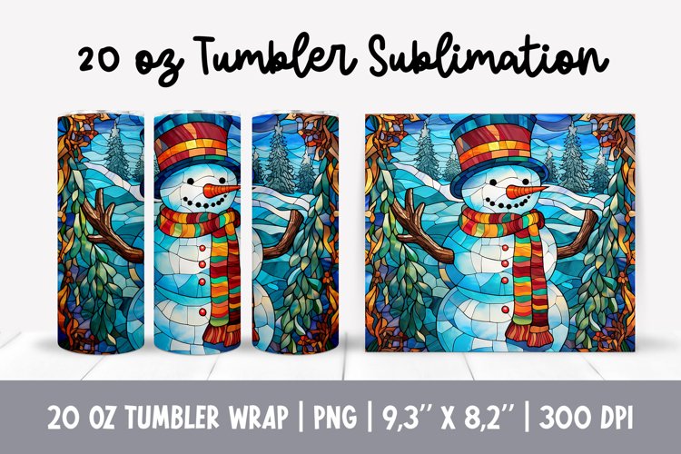 Stained Glass Christmas Tumbler Sublimation | Snowman