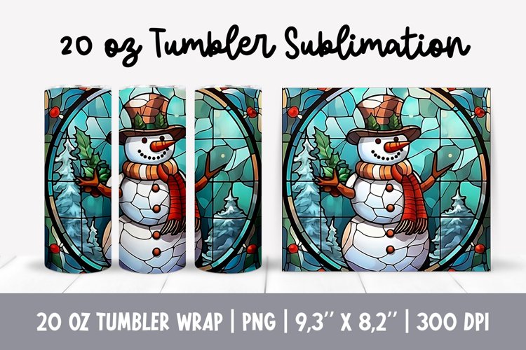 Stained Glass Christmas Tumbler Sublimation | Snowman