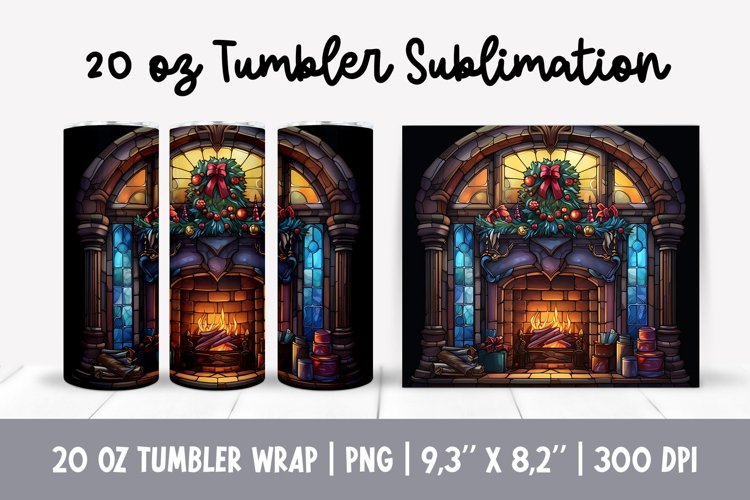 Stained Glass Christmas Tumbler Sublimation | fireplace