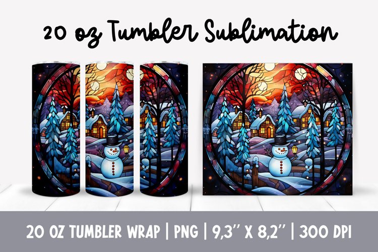 Stained Glass Christmas Tumbler Sublimation | Snowman