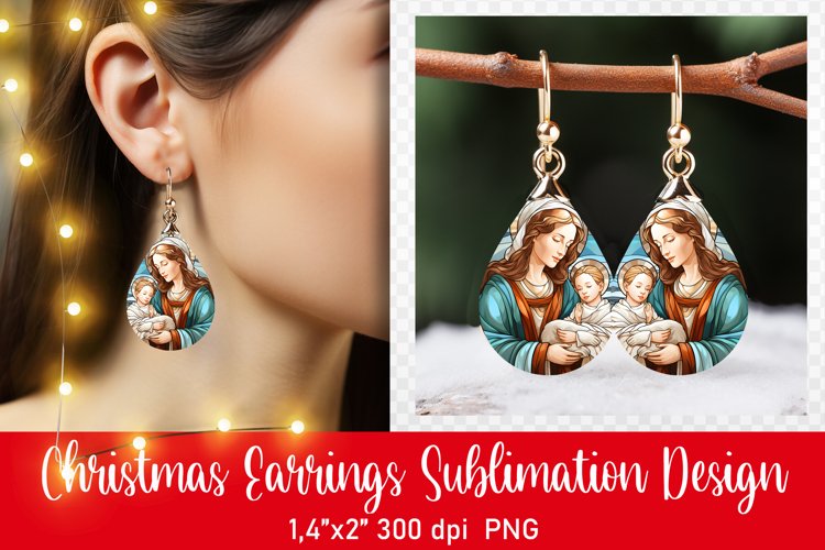Stained Glass Christmas Earrings Sublimation|PNG
