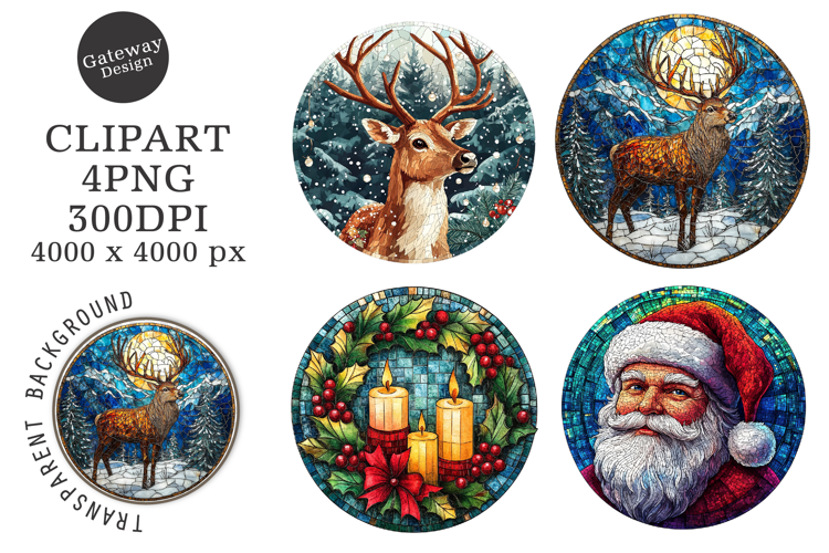 Stained Glass Christmas Ornaments Clipart
