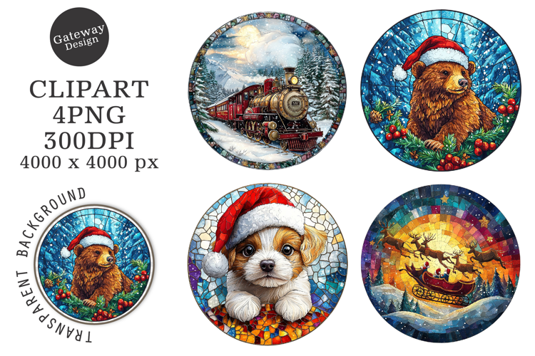 Stained Glass Christmas Ornaments Clipart
