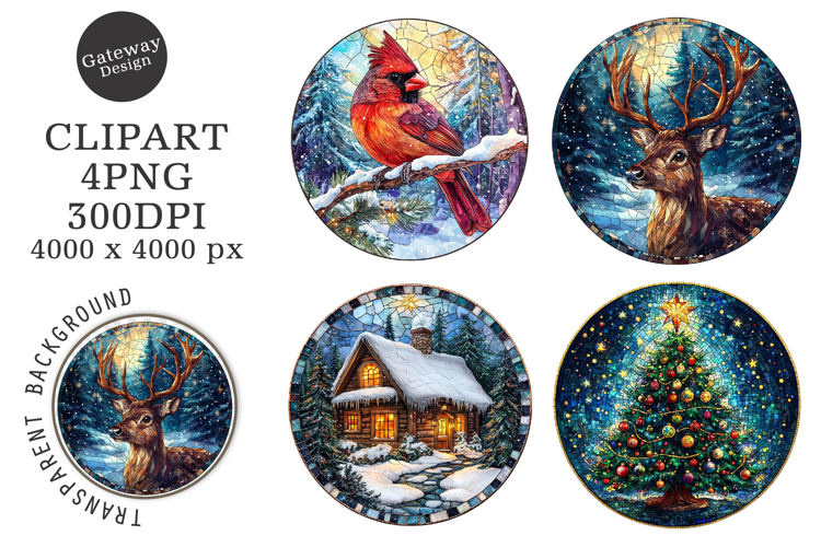 Stained Glass Christmas Ornaments Clipart