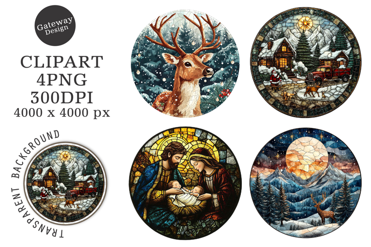 Stained Glass Christmas Ornaments Clipart