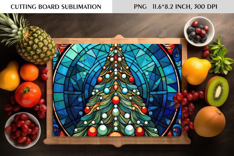 Stained Glass Christmas Tree|Cutting Board Sublimation example image 1