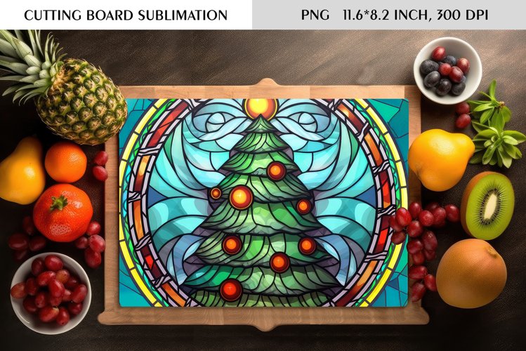 Stained Glass Christmas Tree|Cutting Board Sublimation example image 1