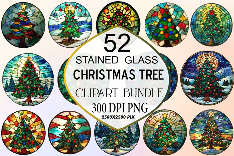 Stained Glass Christmas Tree Clipart Bundle