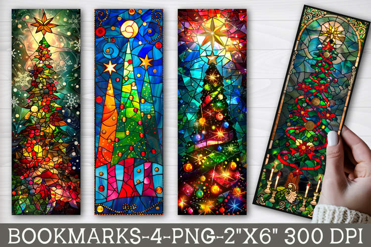 Stained Glass Christmas Trees Bookmarks