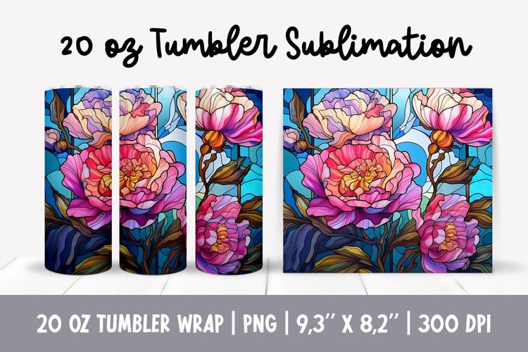 Stained Glass Flowers Sublimation | Floral Tumbler Wrap PNG