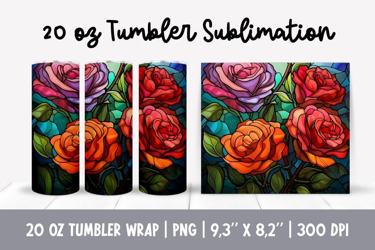 Stained Glass Flowers Sublimation | Rose Tumbler Wrap example image 1