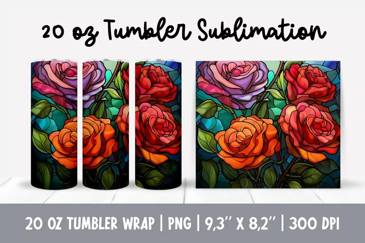 Stained Glass Flowers Sublimation | Rose Tumbler Wrap