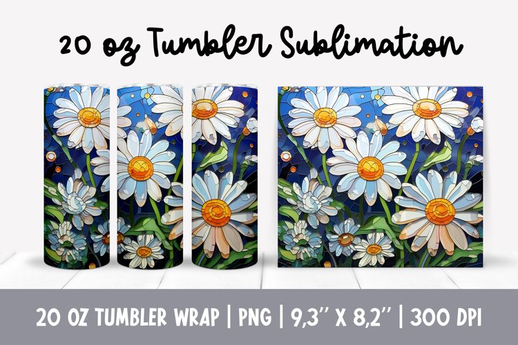 Stained Glass Flowers Sublimation | Daisy Tumbler Wrap example image 1