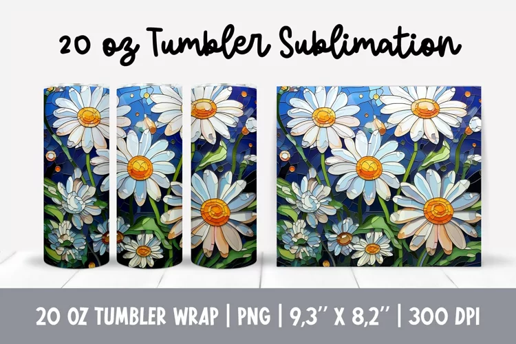 Stained Glass Flowers Sublimation | Daisy Tumbler Wrap