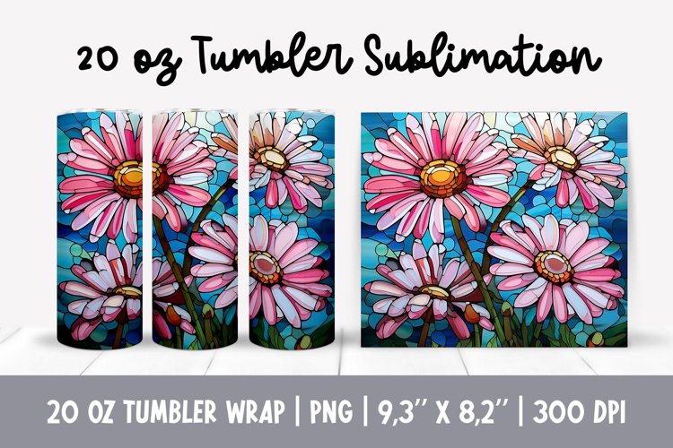 Stained Glass Flowers Sublimation | Daisy Tumbler Wrap example image 1