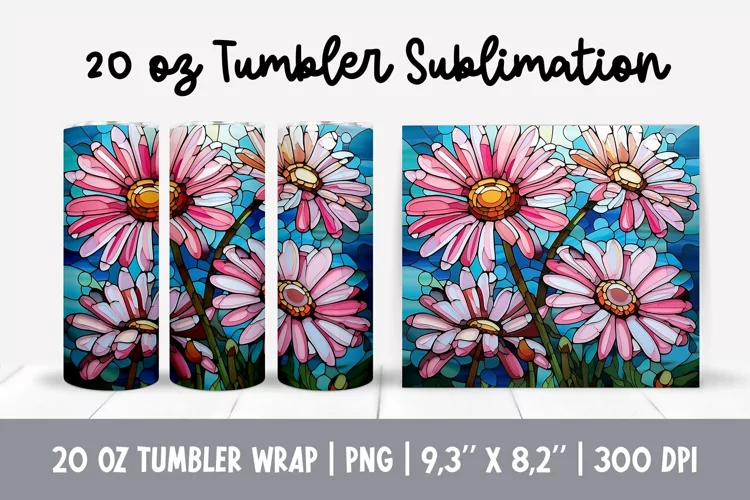 Stained Glass Flowers Sublimation | Daisy Tumbler Wrap