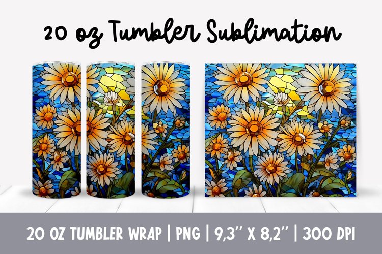 Stained Glass Flowers Sublimation | Daisy Tumbler Wrap example image 1