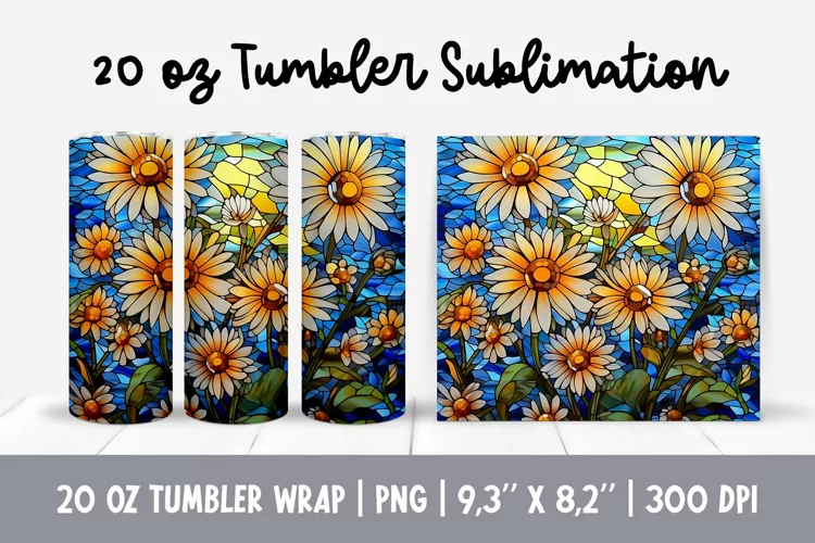 Stained Glass Flowers Sublimation | Daisy Tumbler Wrap
