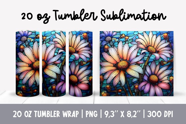 Stained Glass Flowers Sublimation | Daisy Tumbler Wrap example image 1