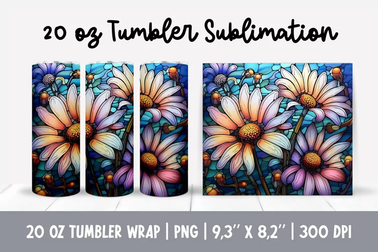 Stained Glass Flowers Sublimation | Daisy Tumbler Wrap