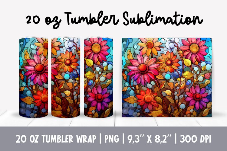Stained Glass Flowers Sublimation | Daisy Tumbler Wrap example image 1