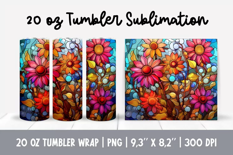 Stained Glass Flowers Sublimation | Daisy Tumbler Wrap