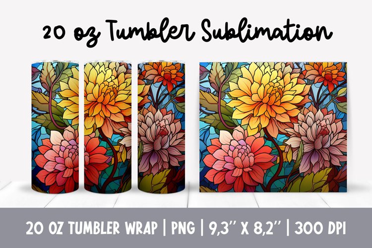 Stained Glass Flowers Sublimation | Daisy Tumbler Wrap example image 1