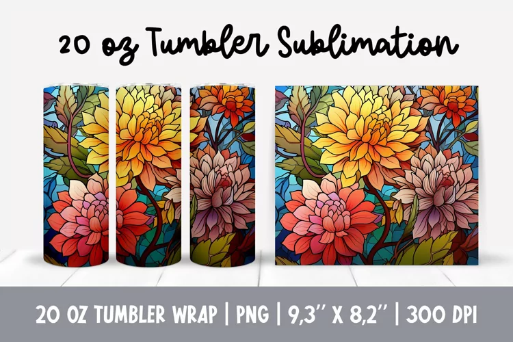Stained Glass Flowers Sublimation | Daisy Tumbler Wrap