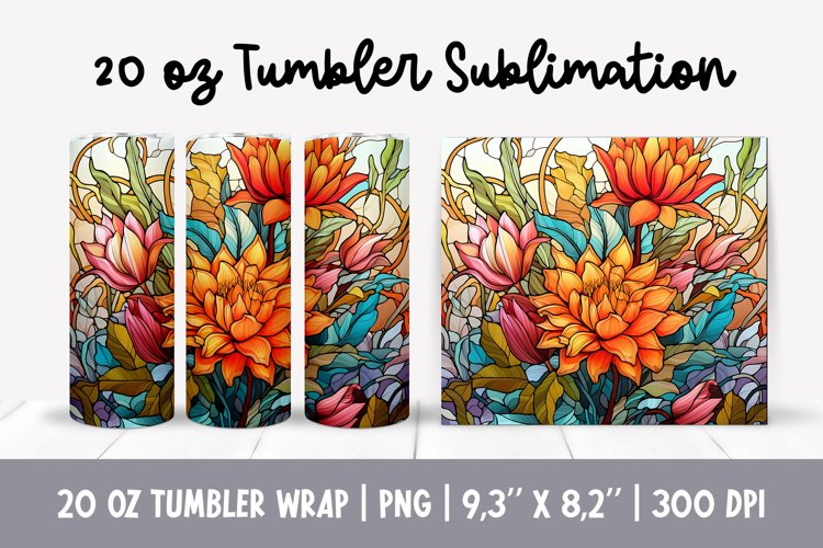 Stained Glass Flowers Sublimation | Daisy Tumbler Wrap example image 1