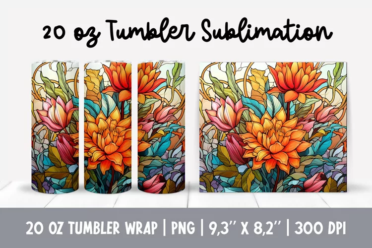 Stained Glass Flowers Sublimation | Daisy Tumbler Wrap