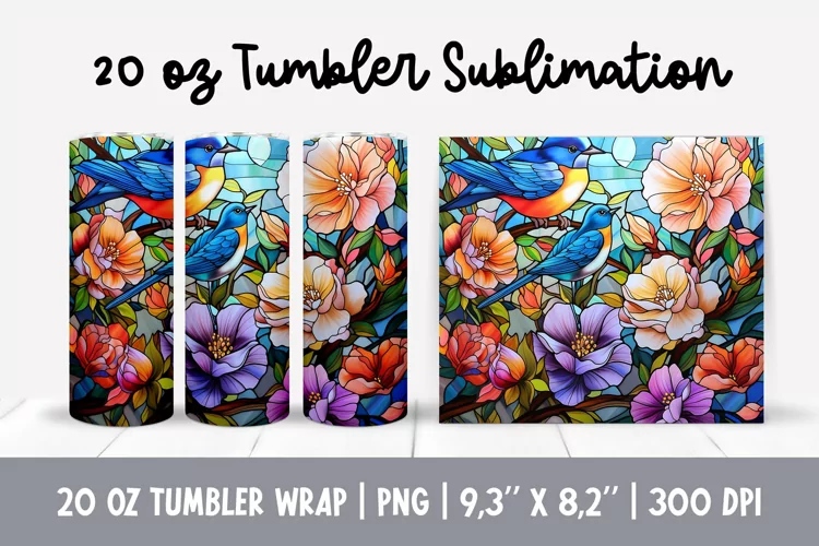 Stained Glass Flowers Sublimation | Floral Tumbler Wrap