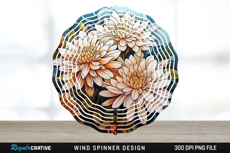 Stained Glass Chrysanthemum Flowers Wind Spinner Sublimation example image 1