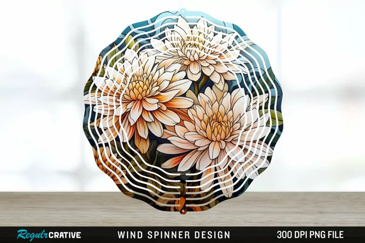 Stained Glass Chrysanthemum Flowers Wind Spinner Sublimation