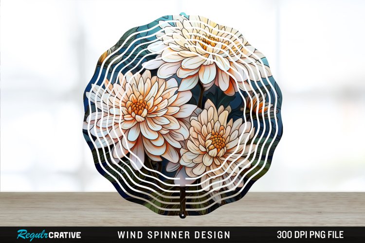 Stained Glass Chrysanthemum Flowers Wind Spinner Sublimation example image 1