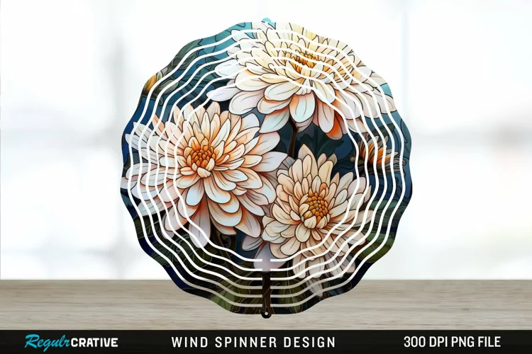 Stained Glass Chrysanthemum Flowers Wind Spinner Sublimation