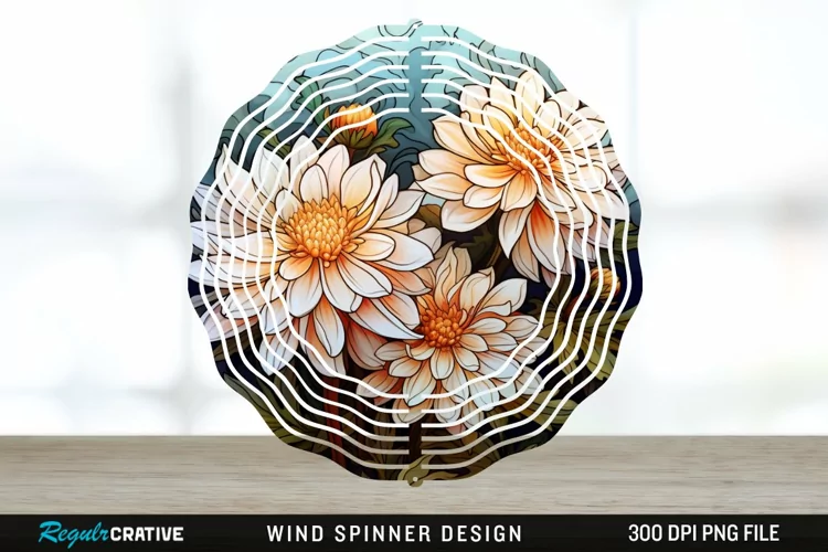 Stained Glass Chrysanthemum Flowers Wind Spinner Sublimation