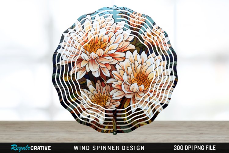 Stained Glass Chrysanthemum Flowers Wind Spinner Sublimation example image 1