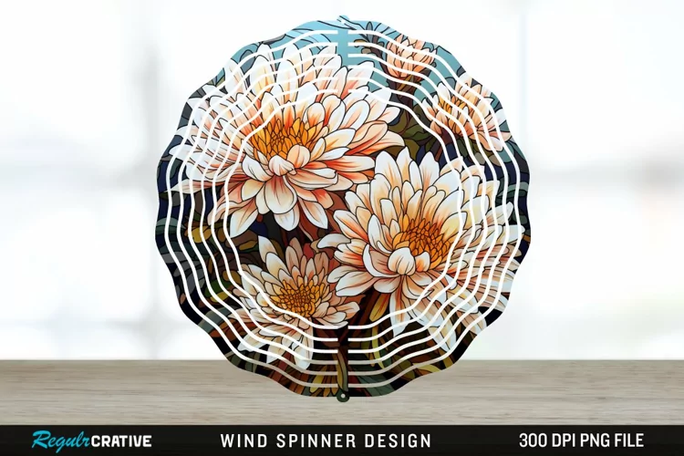 Stained Glass Chrysanthemum Flowers Wind Spinner Sublimation