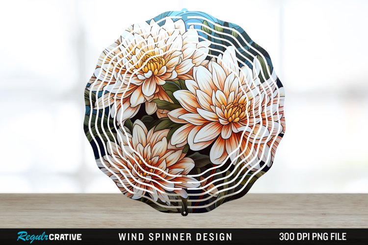 Stained Glass Chrysanthemum Flowers Wind Spinner Sublimation example image 1