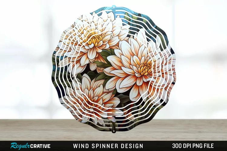 Stained Glass Chrysanthemum Flowers Wind Spinner Sublimation