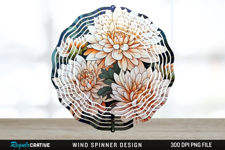 Stained Glass Chrysanthemum Flowers Wind Spinner Sublimation example image 1