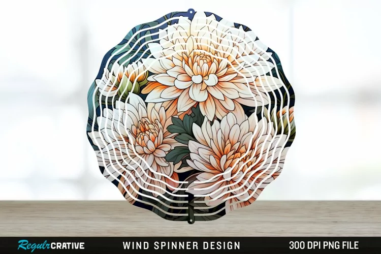 Stained Glass Chrysanthemum Flowers Wind Spinner Sublimation