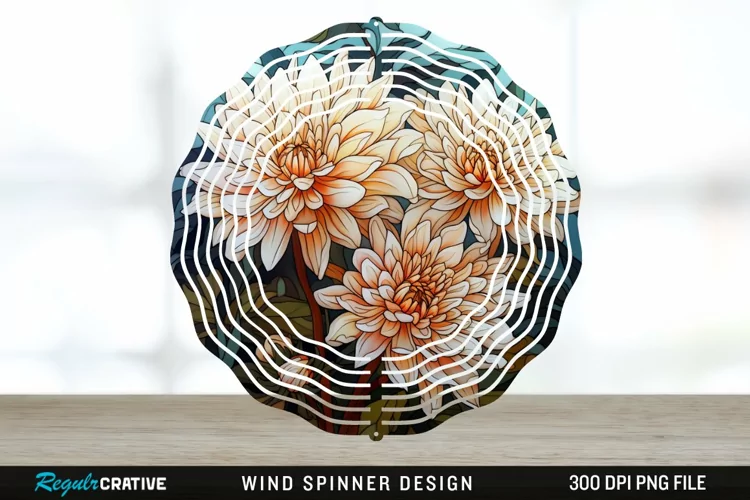 Stained Glass Chrysanthemum Flowers Wind Spinner Sublimation
