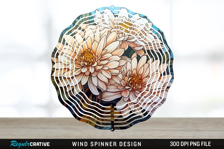 Stained Glass Chrysanthemum Flowers Wind Spinner Sublimation example image 1