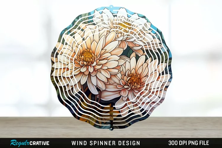 Stained Glass Chrysanthemum Flowers Wind Spinner Sublimation