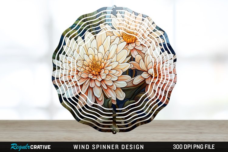 Stained Glass Chrysanthemum Flowers Wind Spinner Sublimation example image 1