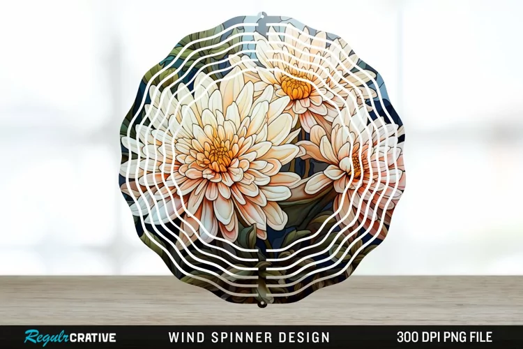 Stained Glass Chrysanthemum Flowers Wind Spinner Sublimation